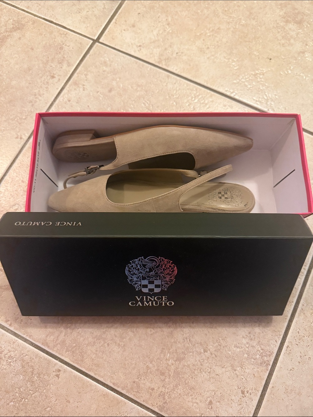 Vince Camuto Taupe Suede Slingback Pointed Flats